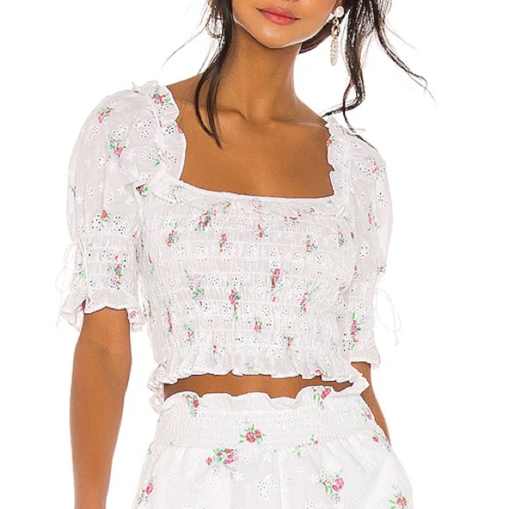 For Love and Lemons Tarte Eyelet Smocked Blouse